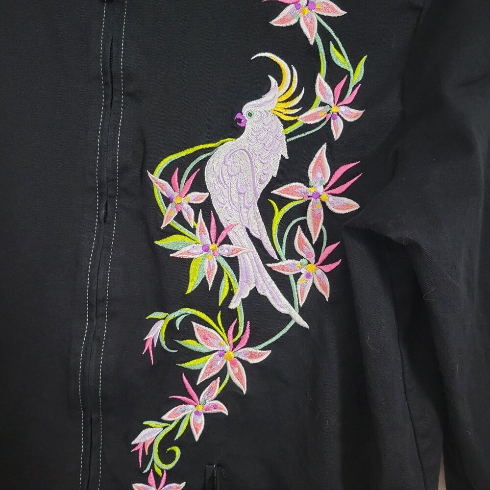 Bob Mackie Wearable Art Blazer Jacket Large Cockatoo bird embroidered Artsy - Picture 3 of 11
